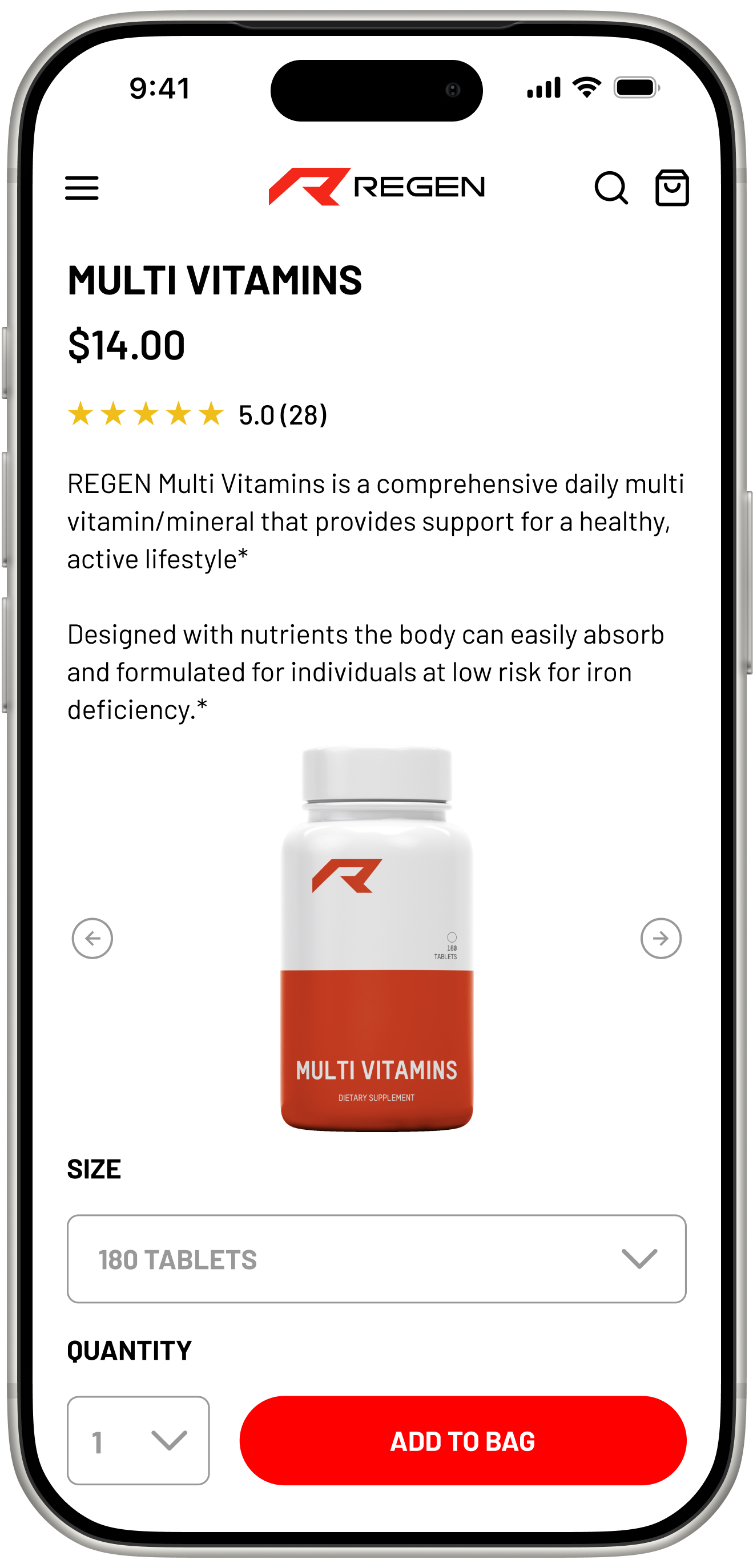 Regen Product Screen on Mobile